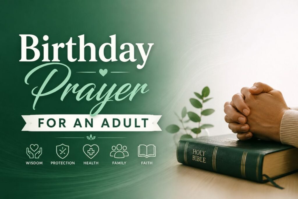 Birthday prayer for an adult with praying hands and Bible