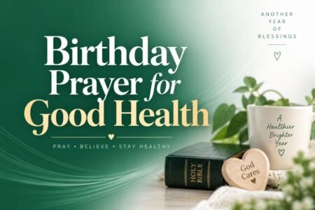 Birthday prayer for good health with a Bible, greenery, and a peaceful green background
