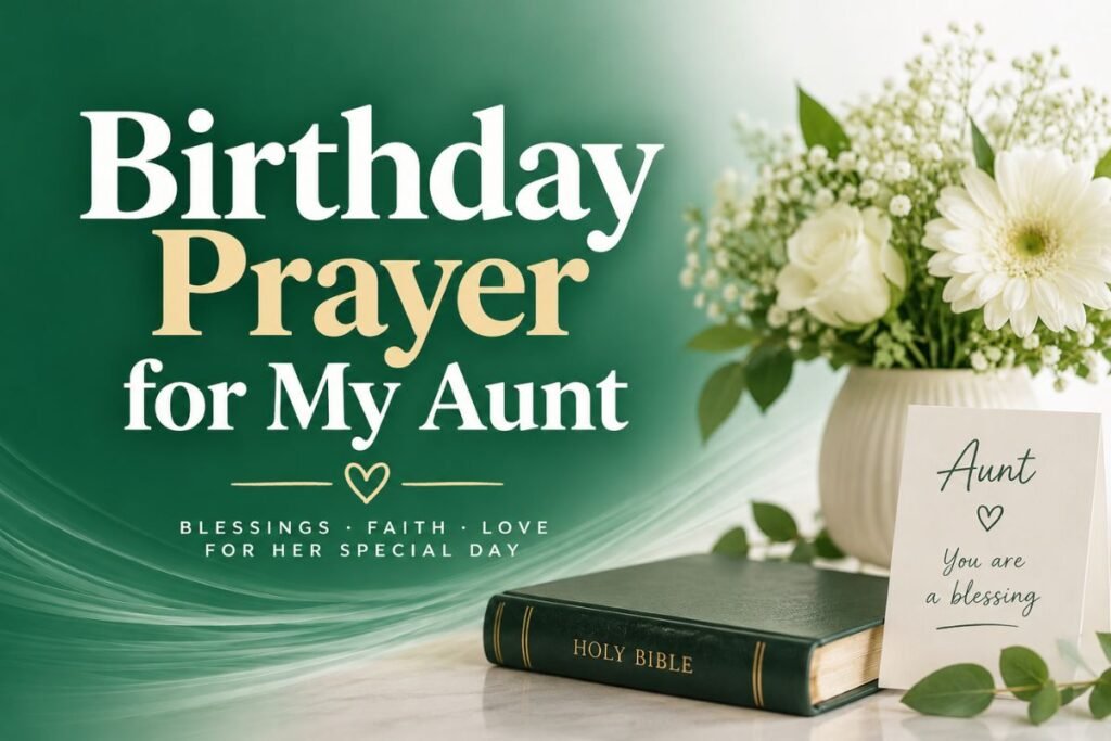 Birthday prayer for my aunt with a Bible, white flowers, and a heartfelt birthday prayer message