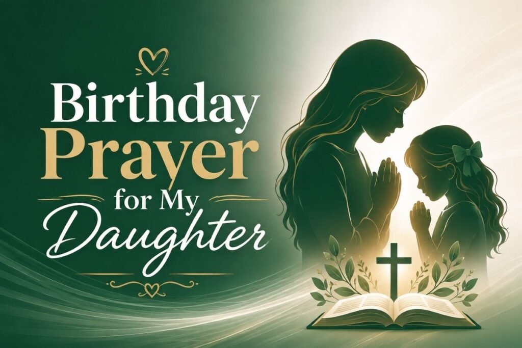 Birthday prayer for my daughter with a mother and daughter praying beside an open Bible and cross