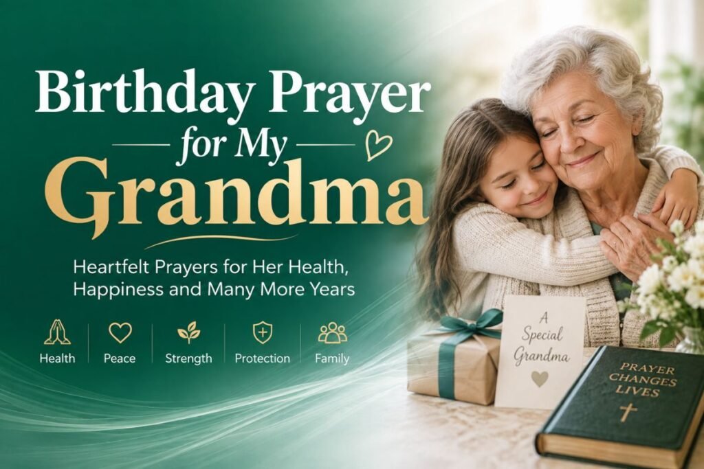 Heartfelt birthday prayer for my grandma with a peaceful birthday setting and space for prayer text