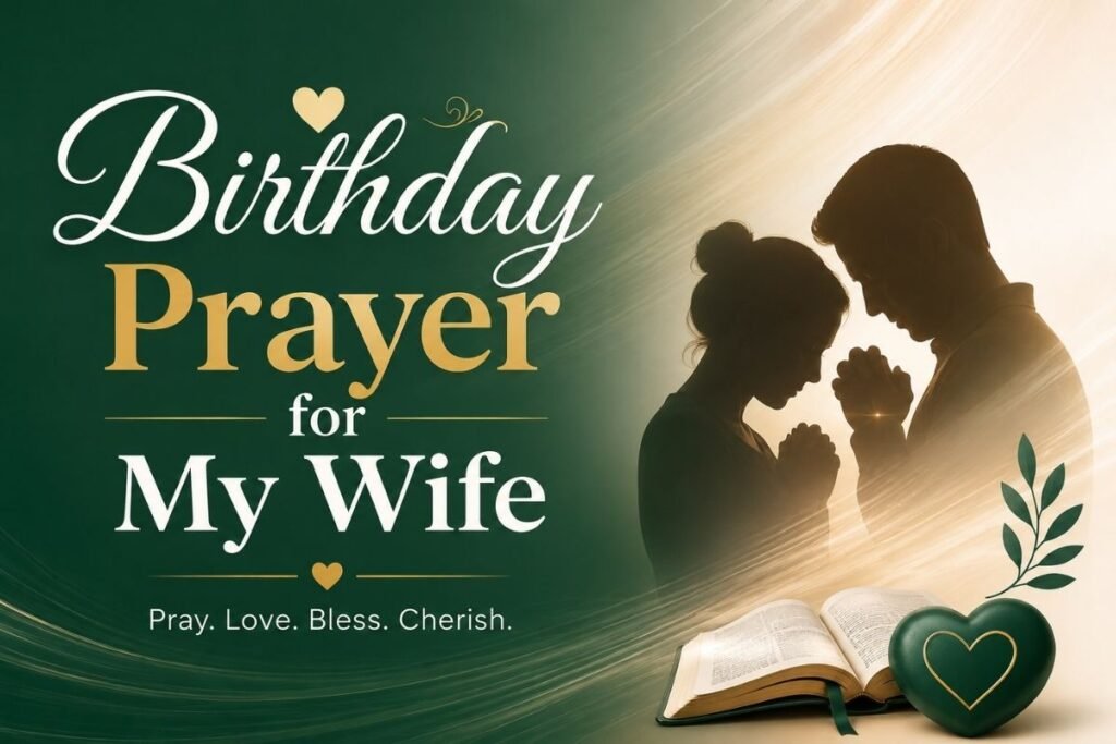 Birthday prayer for my wife with a husband and wife praying together beside an open Bible