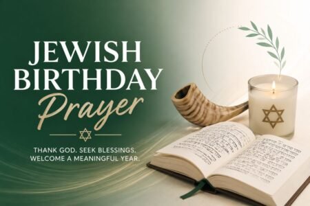 Jewish birthday prayer with a Hebrew prayer book, shofar, and Star of David