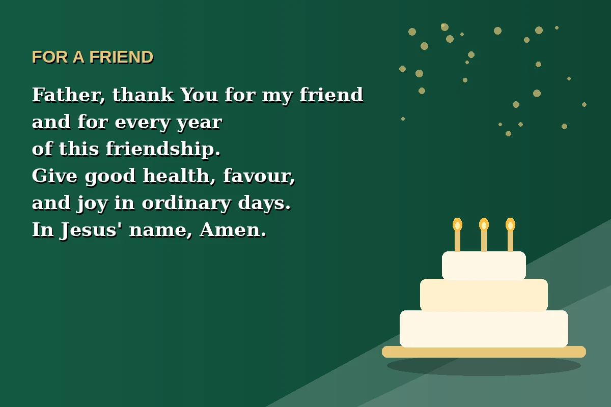 Birthday prayer image for a friend with a prayer for the friend health, work, and joy in the year ahead.