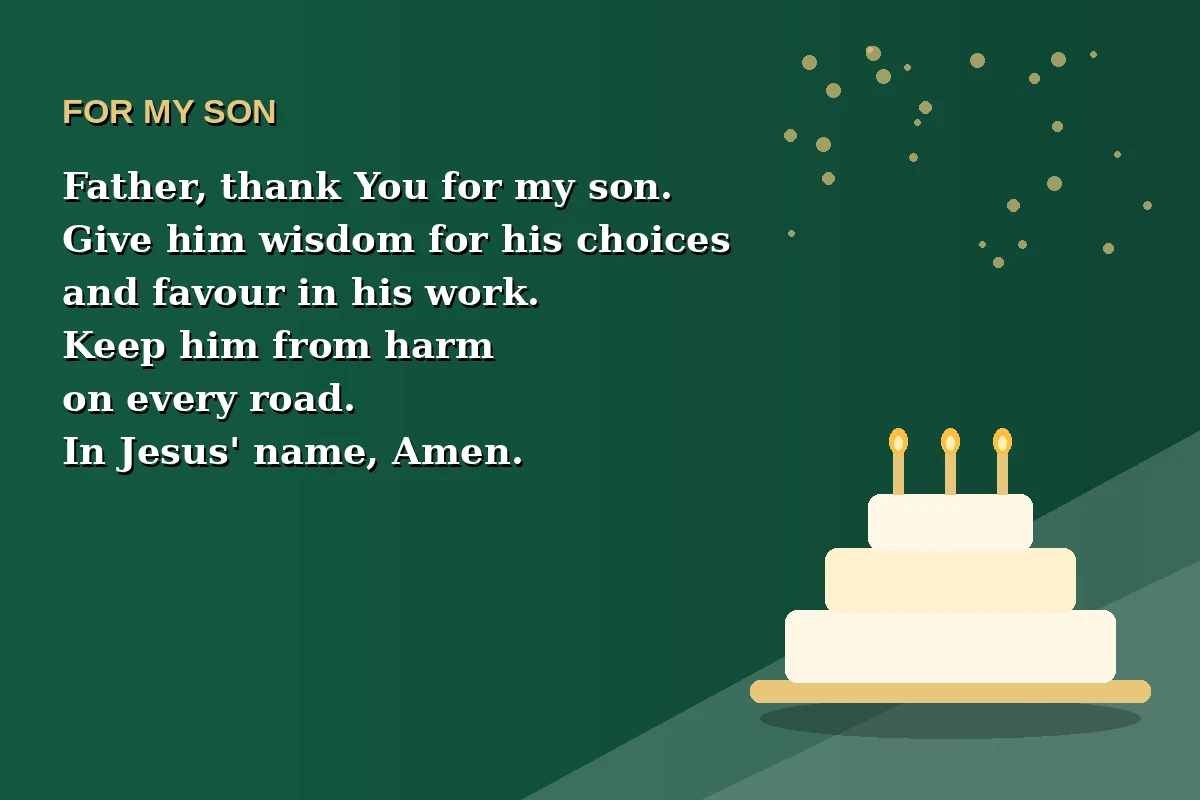 Birthday prayer image for my son with a prayer for his wisdom, favour, protection, and long life.