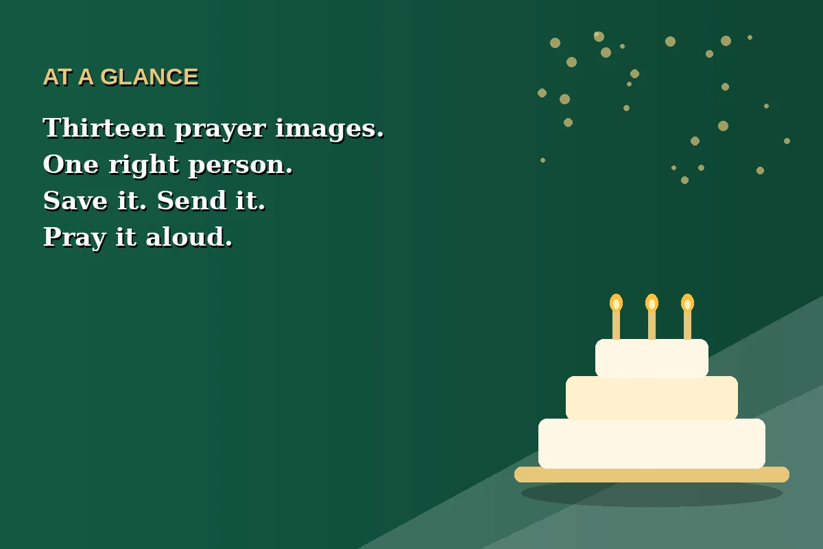 Birthday prayer images at a glance, 13 prayer images sorted by person, from a general image to mother, father, friend, and good health images.